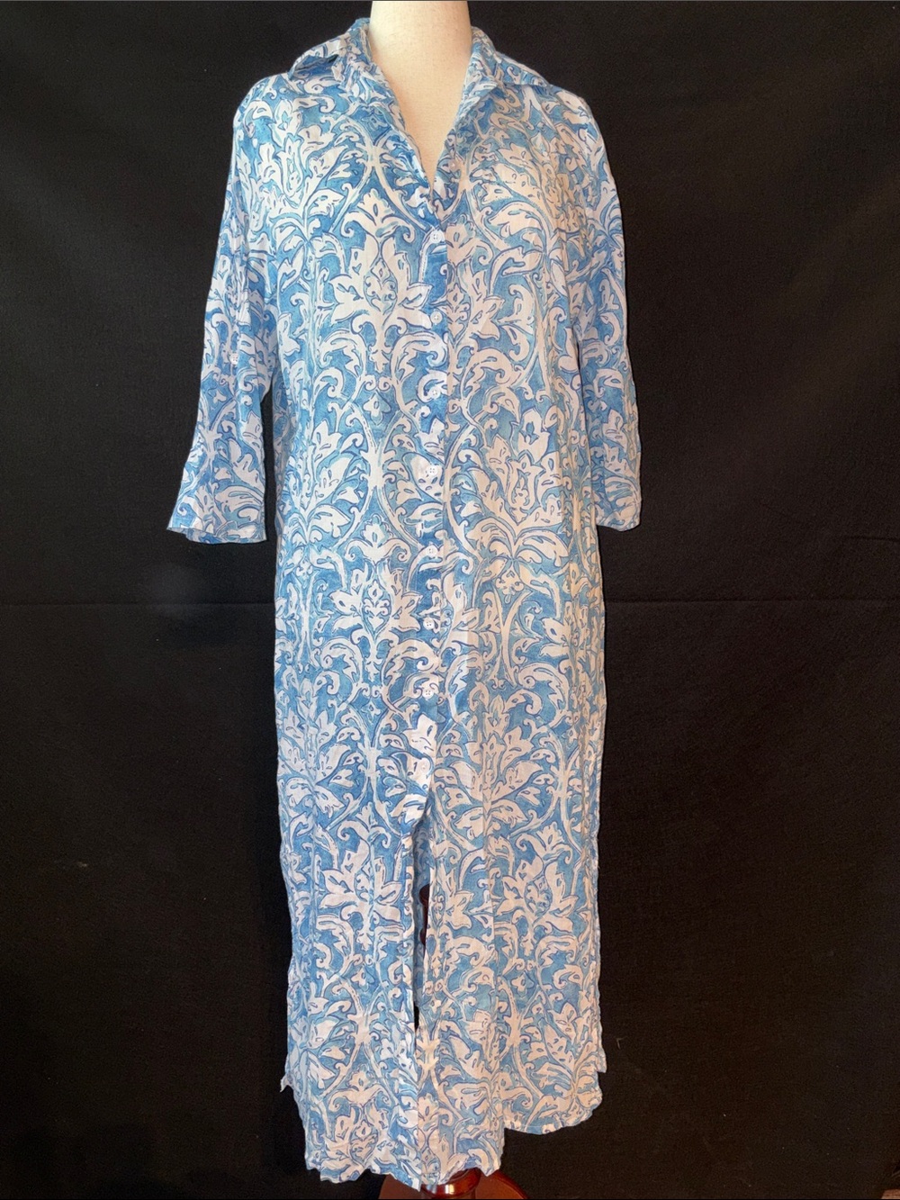 Karisma Light Blue & White Design Swim Coverup Shirt Dress Size Medium